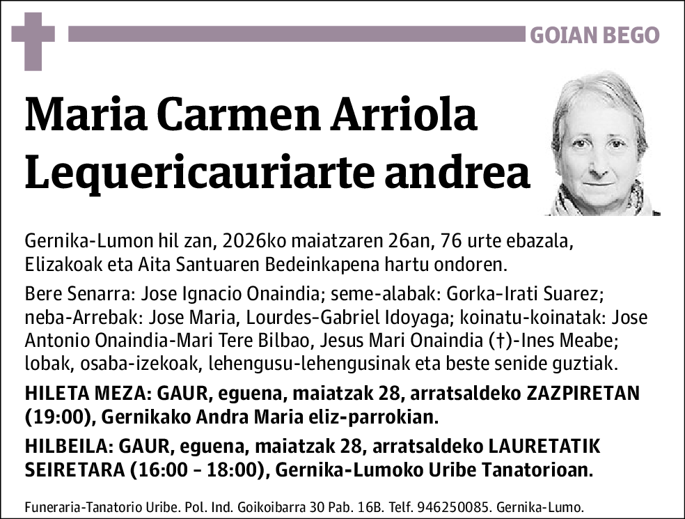 Maria Carmen Arriola Lequericauriarte