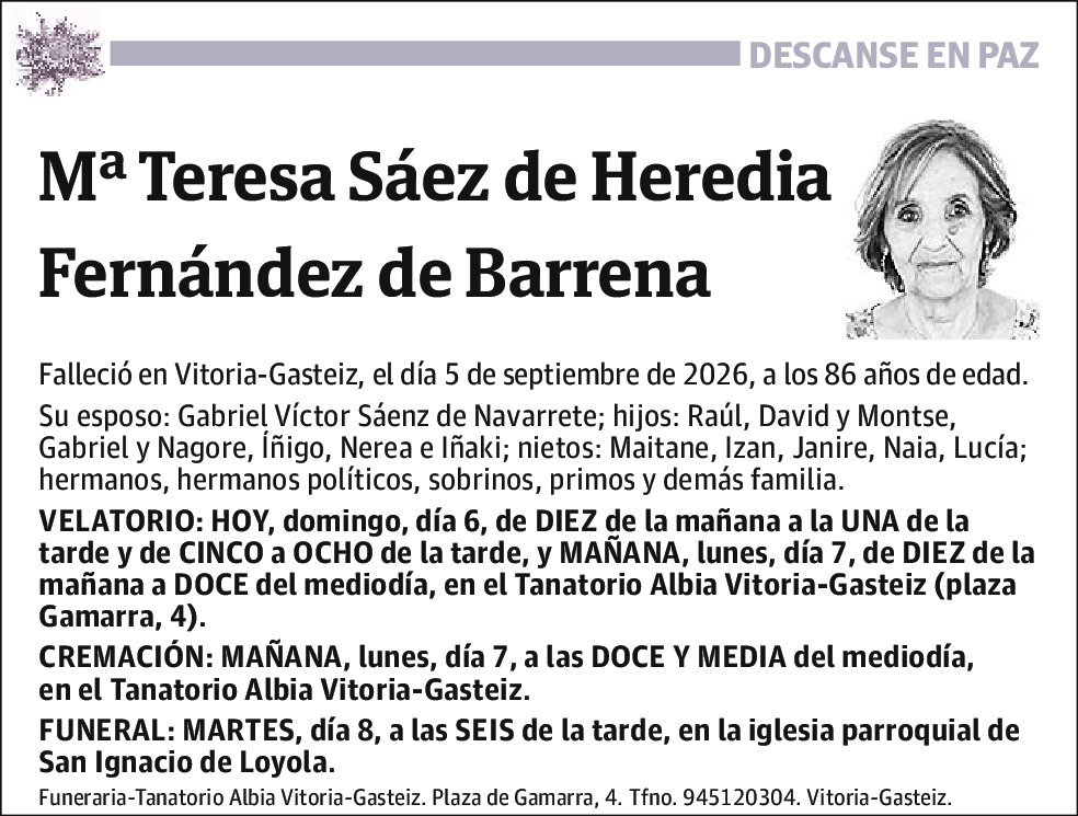 María Teresa Sáez de Heredia Fernández de Barrena