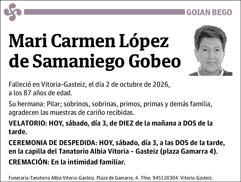 Maria Carmen Lopez De Samaniego Gobeo