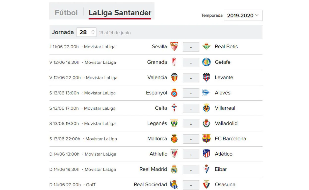 Calendario 2019 - 2020: y horarios de próximos partidos | Correo