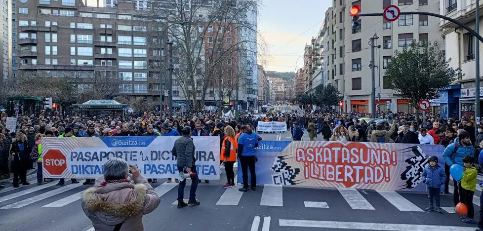 15.000 personas se manifiestan en Bilbao contra la vacuna y el pase covid |  El Correo
