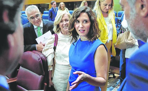Isabel Díaz Ayuso, upon her arrival yesterday at the Madrid Assembly to face the annual debate on the situation of the Community. 
